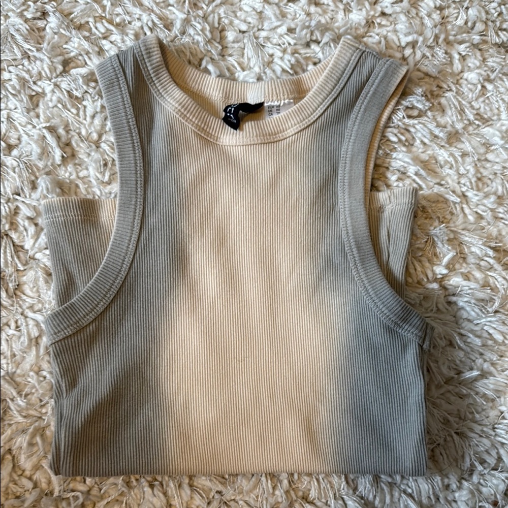 Sleeveless Ribbed Top - Cream and Gray
